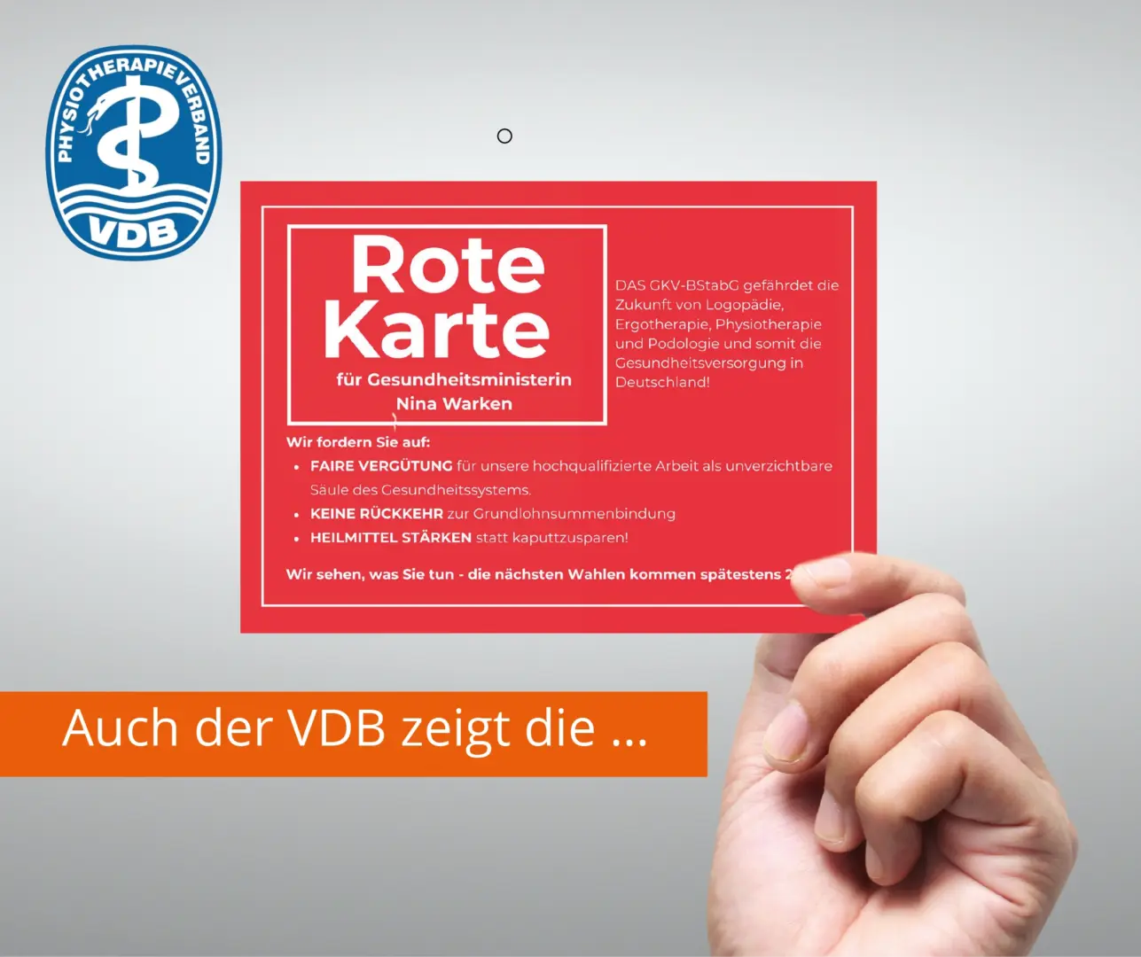 Rote Karte für die Gesundheitspolitik. Das geplante GKV-BStabG bedroht die Zukunft der Heilmittelberufe.
